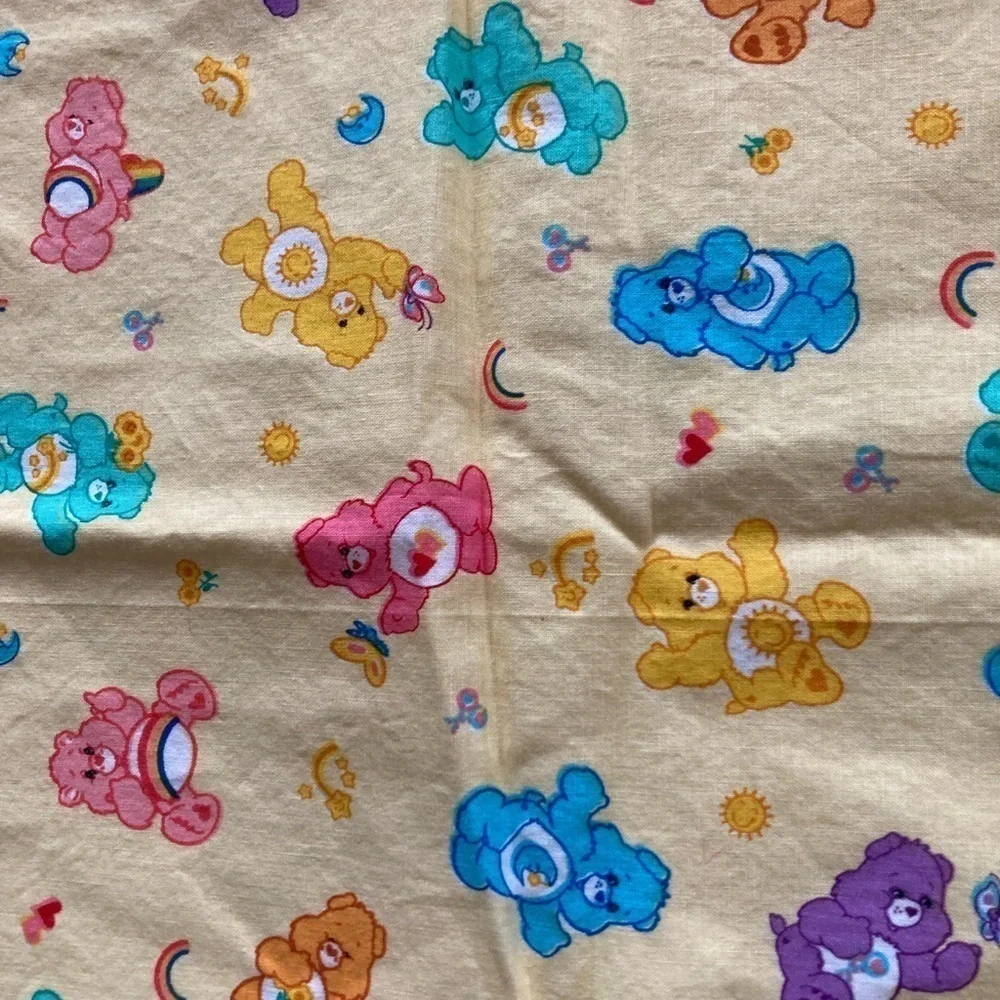 Vintage handmade Care Bears Baby Blanket Mat 40” x 35”